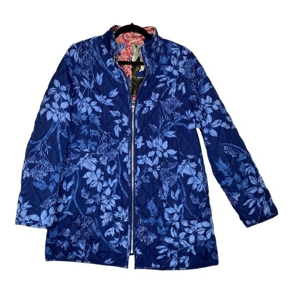 Chico's Reversible Blue Floral-Multi-Colored Floral Quilted Jacket - Size Large - Picture 7 of 10